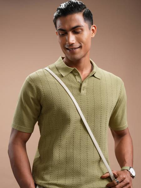 HIGHLANDER Self Design Men Polo Neck Green T-Shirt