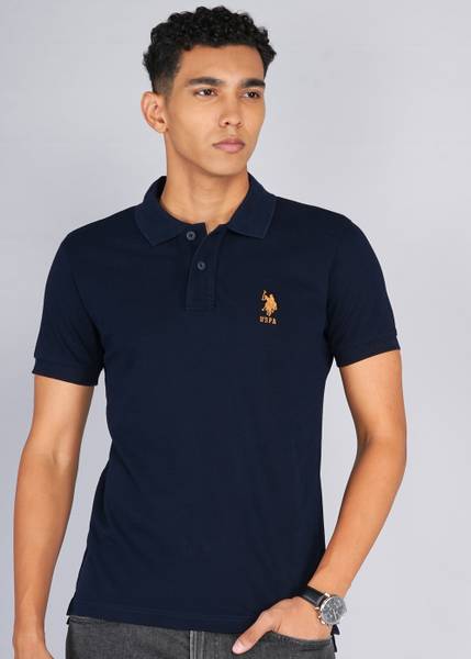 U.S. POLO ASSN. Solid Men Polo Neck Blue T-Shirt