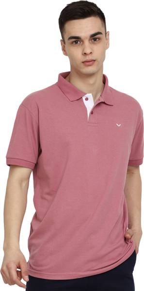 V-MART Solid Men Polo Neck Pink T-Shirt