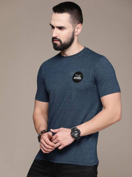 Roadster Solid Men Round Neck Blue T-Shirt