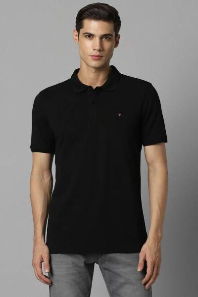 Louis Philippe Sport Solid Men Polo Neck Black T-Shirt