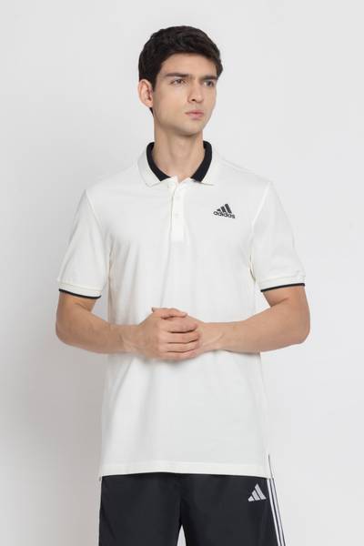 ADIDAS Graphic Print Men Polo Neck White T-Shirt
