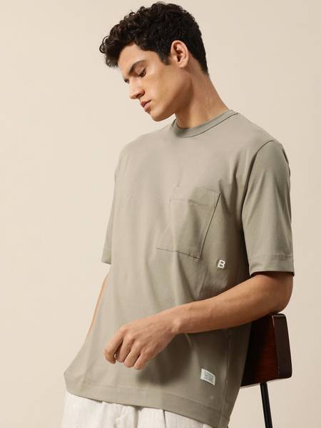 Mr Bowerbird Solid Men Round Neck Beige T-Shirt
