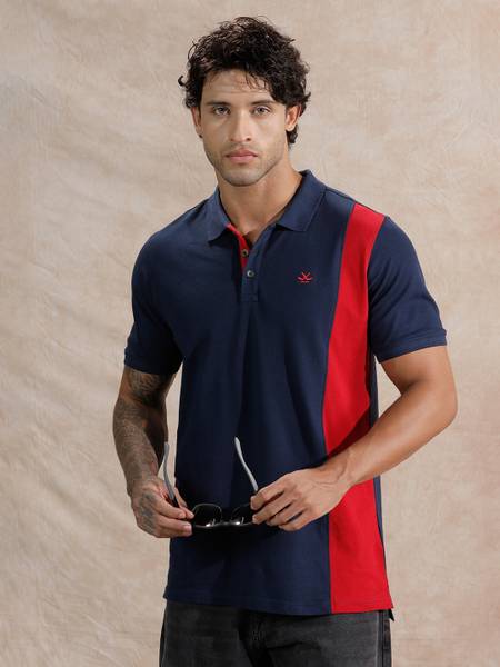WROGN Solid Men Polo Neck Blue T-Shirt