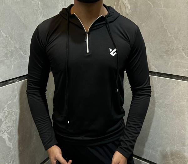 ChaseOverIN Colorblock, Sporty, Printed Men Hooded Neck Black T-Shirt