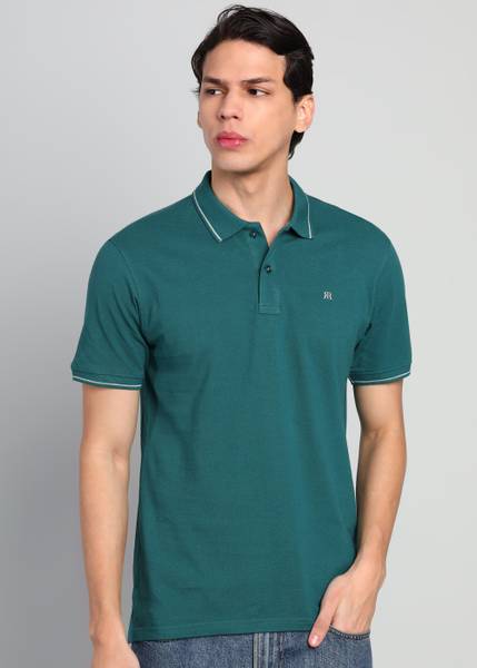 Raymond Solid Men Polo Neck Dark Green T-Shirt