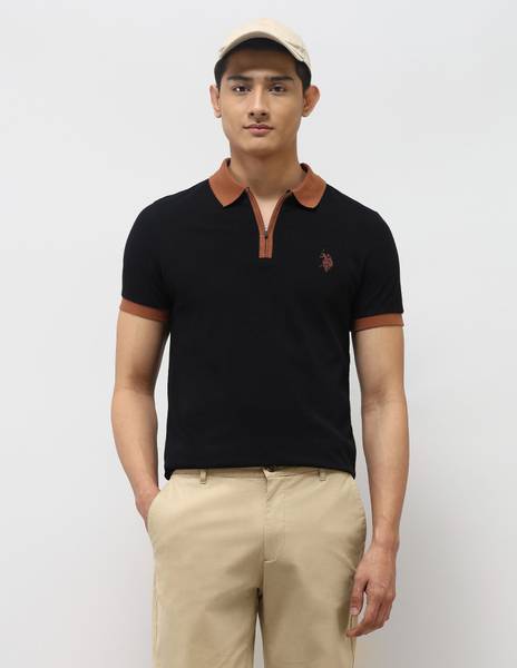 U.S. Polo Assn. Denim Co. Solid Men Polo Neck Black T-Shirt
