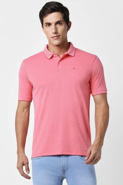 PETER ENGLAND Solid Men Polo Neck Pink T-Shirt