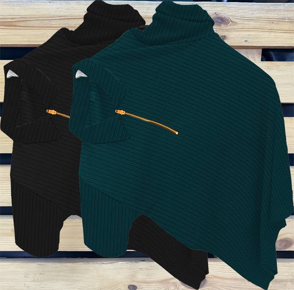 KAJARU Self Design Men Polo Neck Dark Green, Black T-Shirt