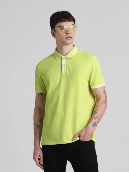 JACK & JONES Solid Men Polo Neck Green T-Shirt