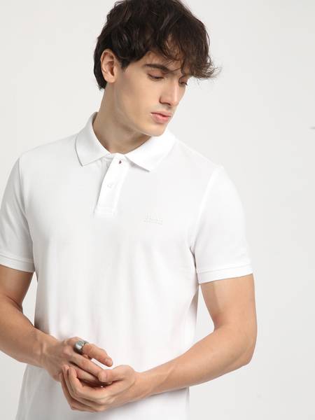 THE BEAR HOUSE Solid Men Polo Neck White T-Shirt