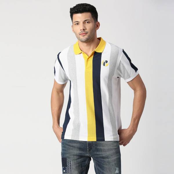 Pepe Jeans Colorblock Men Polo Neck Yellow T-Shirt