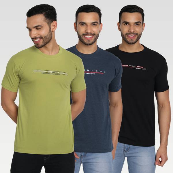 Zeffit Printed Men Round Neck Black, Blue, Dark Green T-Shirt