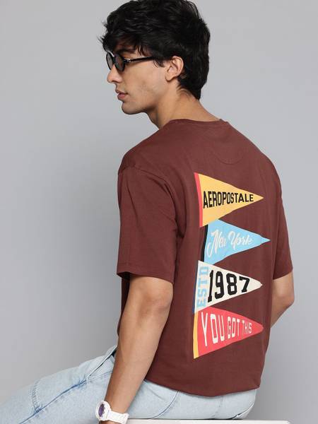 AEROPOSTALE Printed Men Round Neck Brown T-Shirt