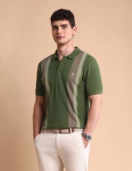 U.S. POLO ASSN. Colorblock Men Polo Neck Green T-Shirt