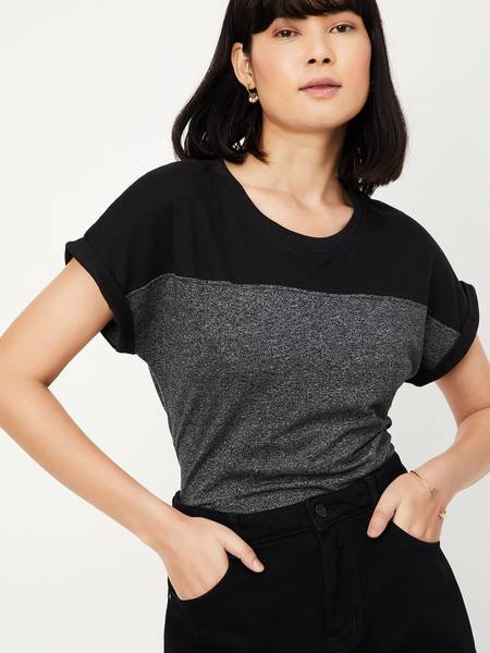 MAX Solid Women Round Neck Black T-Shirt