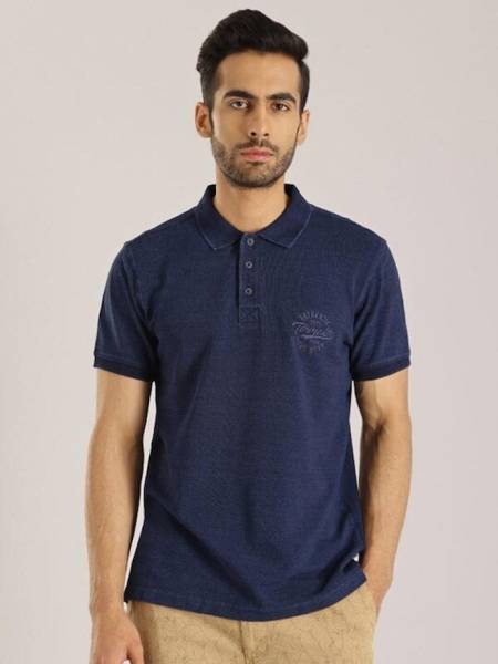 INDIAN TERRAIN Solid Men Polo Neck Blue T-Shirt