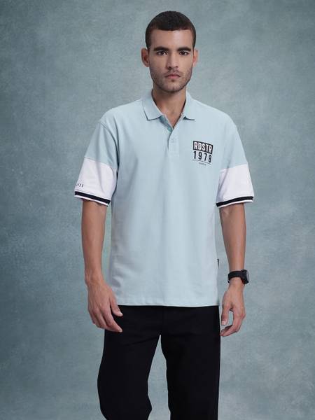 Roadster Solid Men Polo Neck Blue T-Shirt