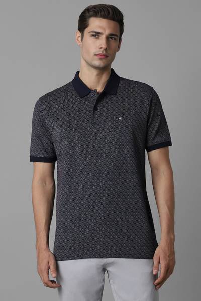 VAN HEUSEN Printed Men Polo Neck Blue T-Shirt