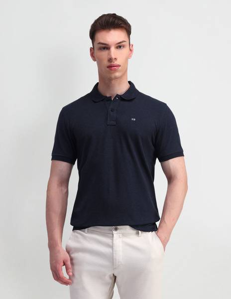 Arrow Sport Solid Men Polo Neck Blue T-Shirt