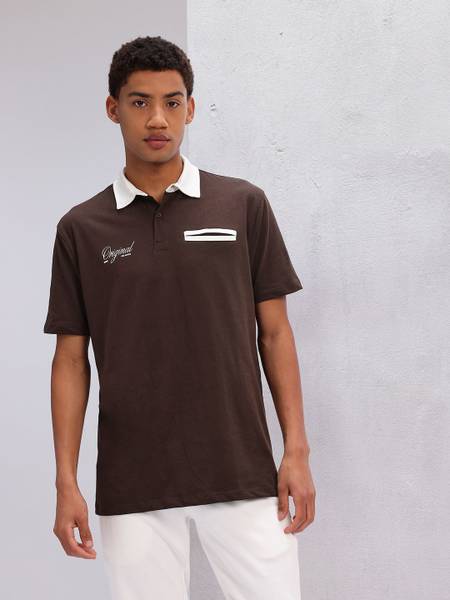 HRX by Hrithik Roshan Solid Men Polo Neck Brown T-Shirt