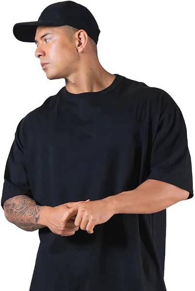 Veirdo Solid Men Round Neck Black T-Shirt