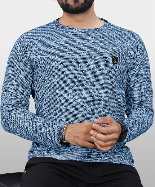 VeBNoR Printed Men Round Neck Light Blue T-Shirt