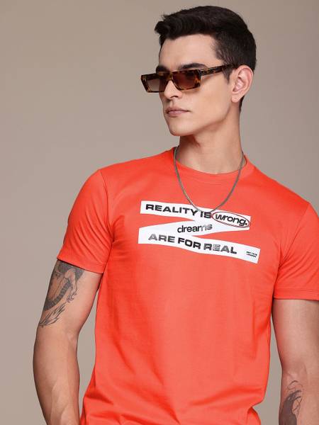 FCUK Printed Men Round Neck Orange T-Shirt
