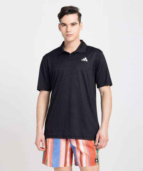 ADIDAS Solid Men Polo Neck Black T-Shirt