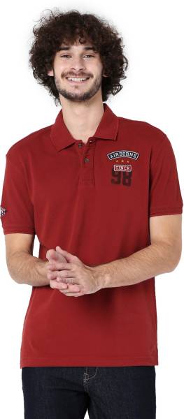 MUFTI Solid Men Polo Neck Red T-Shirt