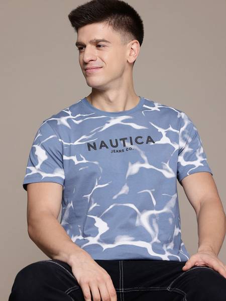 NAUTICA Printed Men Round Neck Blue T-Shirt