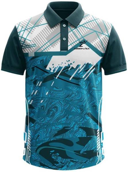 lookswala Printed Men Polo Neck Black T-Shirt