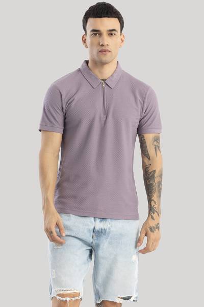 Snitch Solid Men Polo Neck Purple T-Shirt