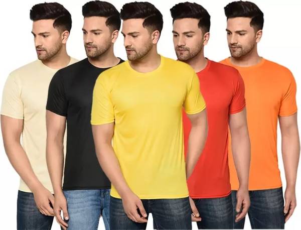 R ROCKIN TEES Solid Men Round Neck Multicolor T-Shirt