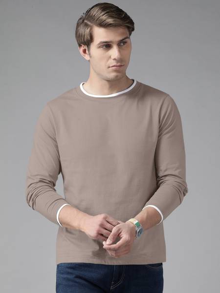 THE DRY STATE Solid Men Round Neck Brown T-Shirt