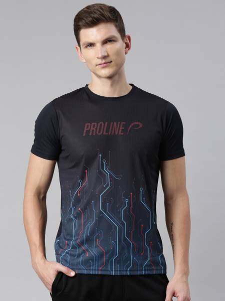 PROLINE Printed Men Round Neck Navy Blue T-Shirt