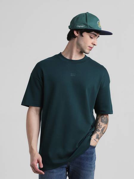 JACK & JONES Solid Men Round Neck Green T-Shirt