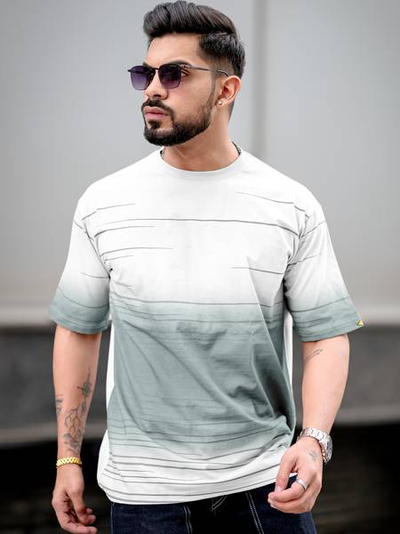 MANIAC Printed Men Round Neck White T-Shirt