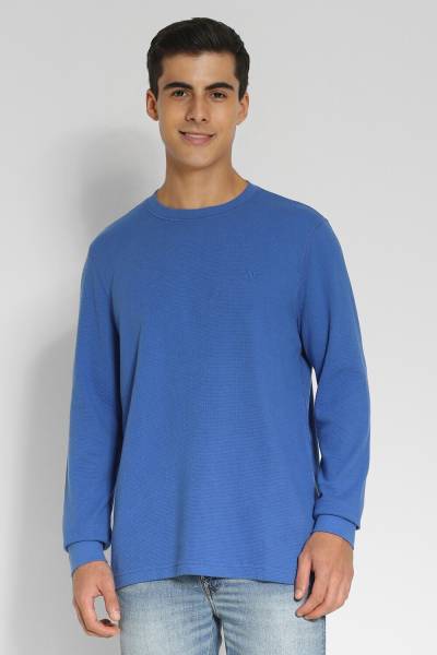 American Eagle Solid Men Round Neck Blue T-Shirt