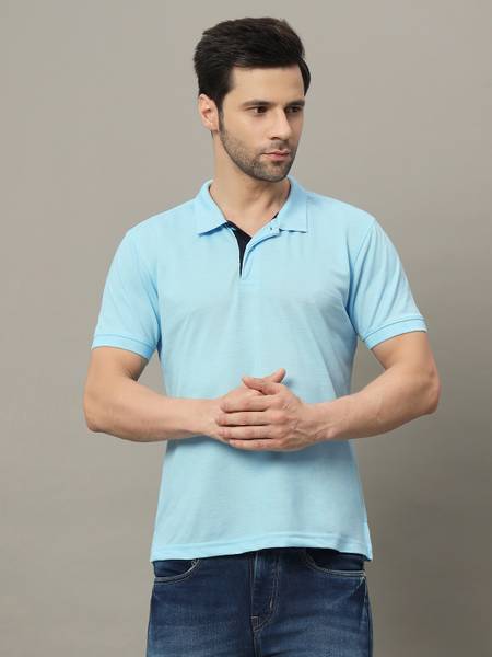 METRONAUT Solid Men Polo Neck Blue T-Shirt