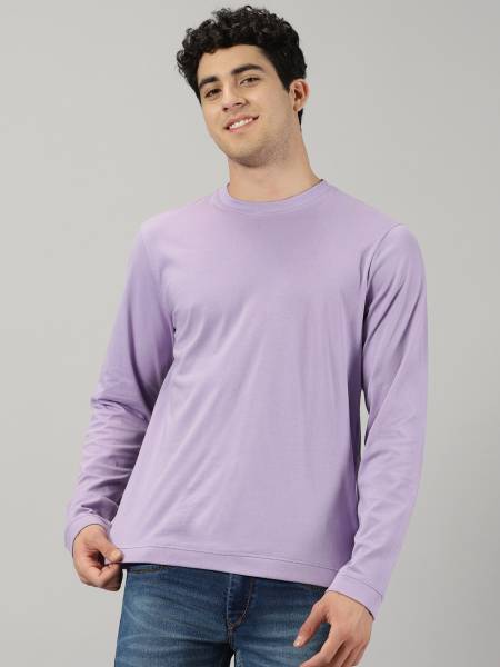 THE HOLLANDER Solid Men Round Neck Purple T-Shirt