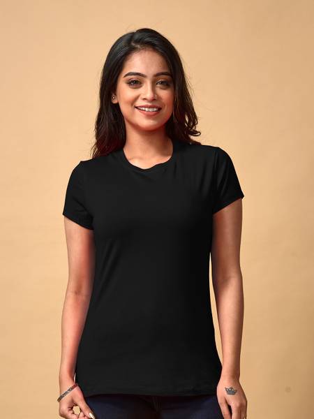Lyra Solid Women Round Neck Black T-Shirt
