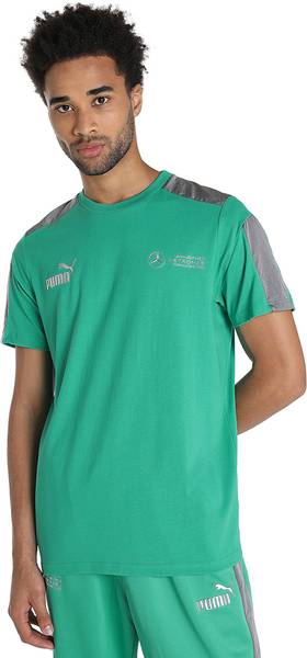 PUMA Solid Men Round Neck Green T-Shirt