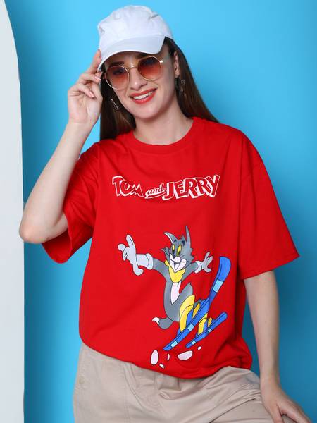 DreamBe Cartoon Women Round Neck Red T-Shirt