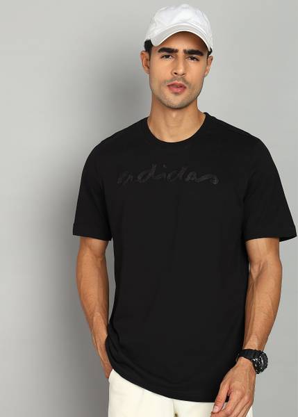 ADIDAS Embroidered Men Round Neck Black T-Shirt