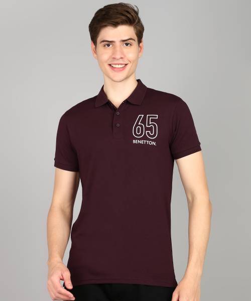 United Colors of Benetton Solid Men Polo Neck Maroon T-Shirt