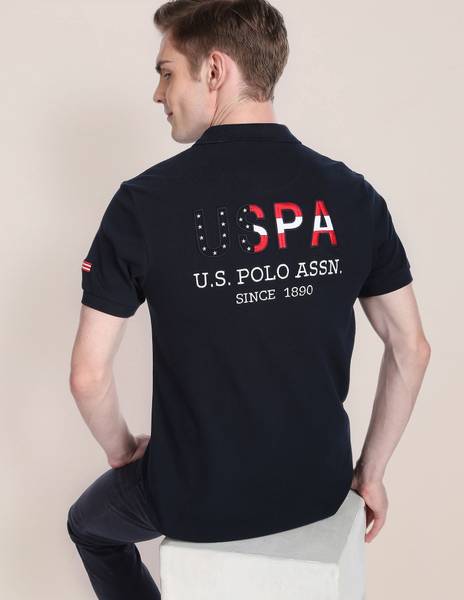U.S. POLO ASSN. Printed, Typography Men Polo Neck Blue T-Shirt
