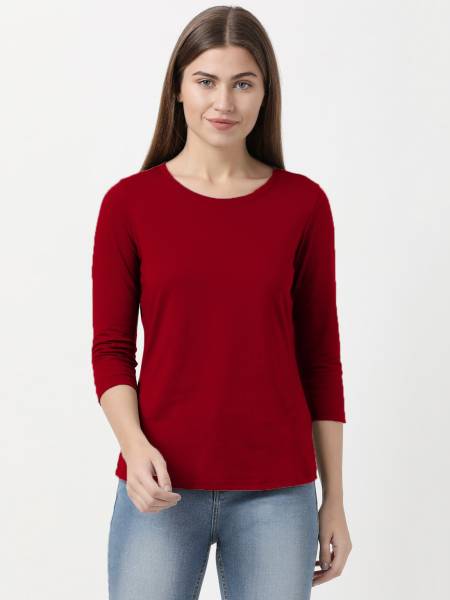 Smart Colors Solid Women Round Neck Maroon T-Shirt