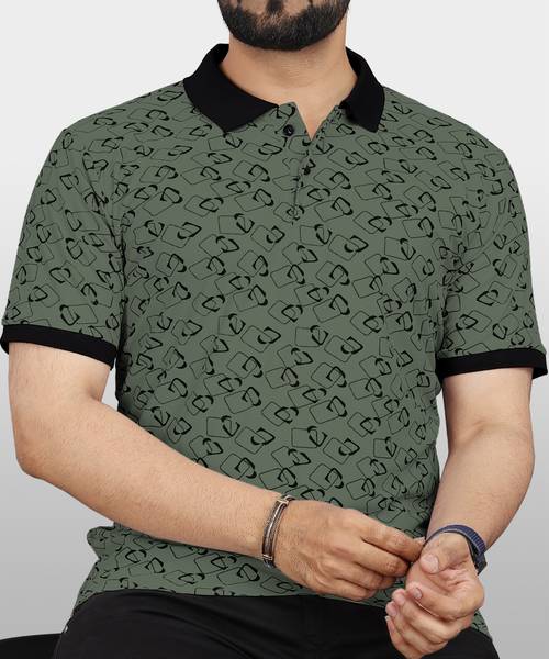 VeBNoR Printed Men Polo Neck Dark Green T-Shirt