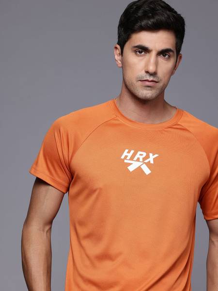 HRX by Hrithik Roshan Printed Men Round Neck Orange T-Shirt